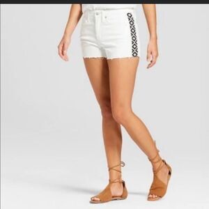 Universal Thread High Rise Shortie White Denim Distressed Shorts 4